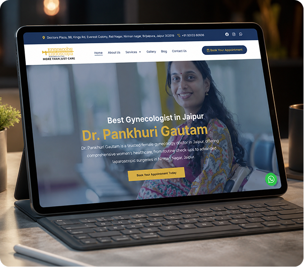 DrPankhuriGautam.com website shown on a tablet